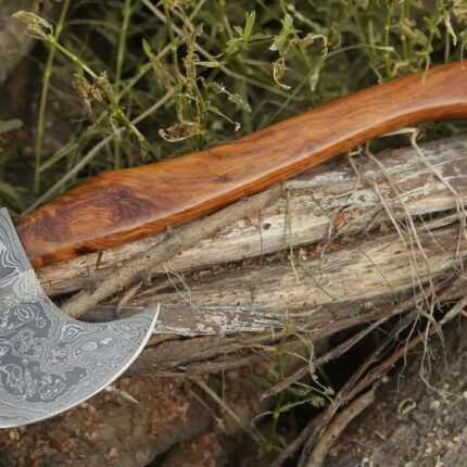 Damascus Viking Axe, Damascus Steel Axe With Leather Sheath, Darkwood Handle Axe, Viking Hatchet, Camp Axe