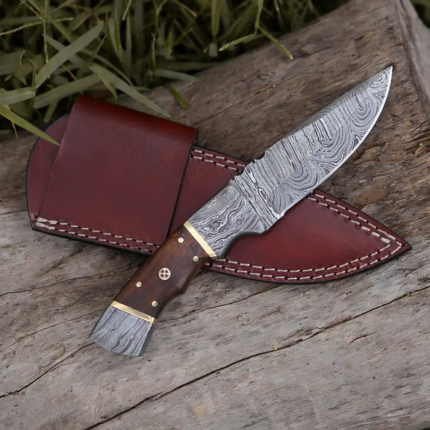 8.5” Hand Forged Damascus Steel Full Tang Skinner Knife - Wood Handle