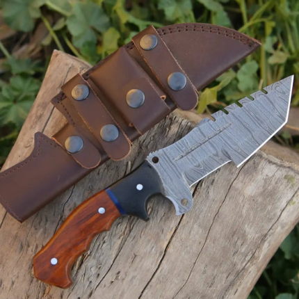 10”Custom Hand Made Forged Damascus Steel Tracker Hunting Camping Knife With Wood & Resin Handle