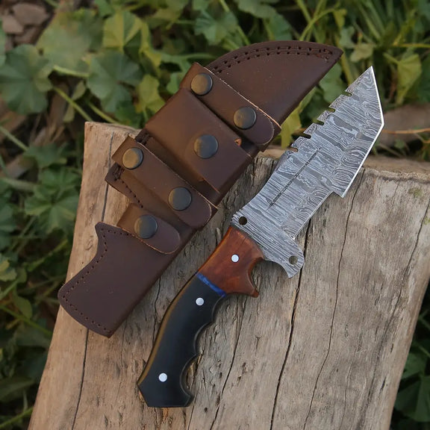 10”Custom Hand Made Forged Damascus Steel Tracker Hunting Camping Knife With Resin & Wood Handle