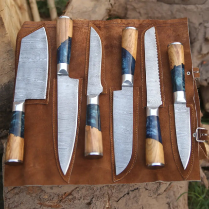 6 Pieces Damascus Steel Chef Knife Set