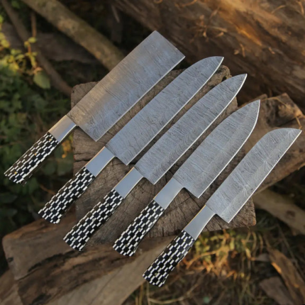 5 Pieces Custom Handmade Damascus Steel Chef Set - 5 Piece Kitchen Knives Set