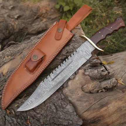 Handmade Forged Damascus Steel Hunting Bowie Rambo Knife With Wood Handle WH 4409