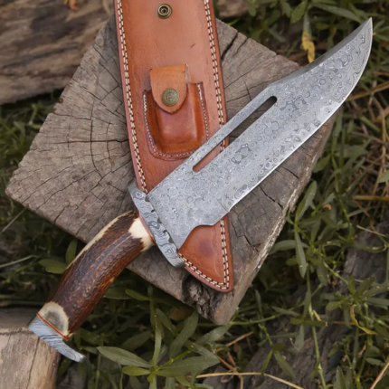 HANDMADE FORGED DAMASCUS Steel Hunting Bowie Rambo Knife Deer Stag Antler EDC WH 4407