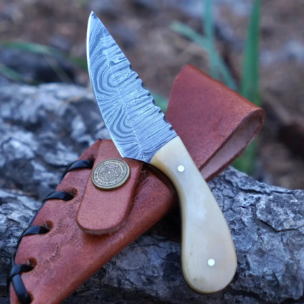 Handmade Damascus Steel Knife - Camel Bone Handle - 5" Full Tang Hunting & Camping Knife - SK-032