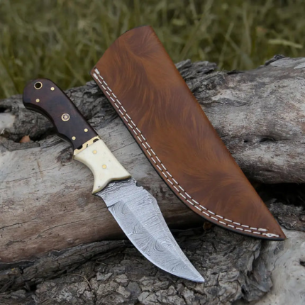 10” Custom Hand Forged Damascus Steel Full Tang Hunting Knife - Wood & Bone Handle H-026